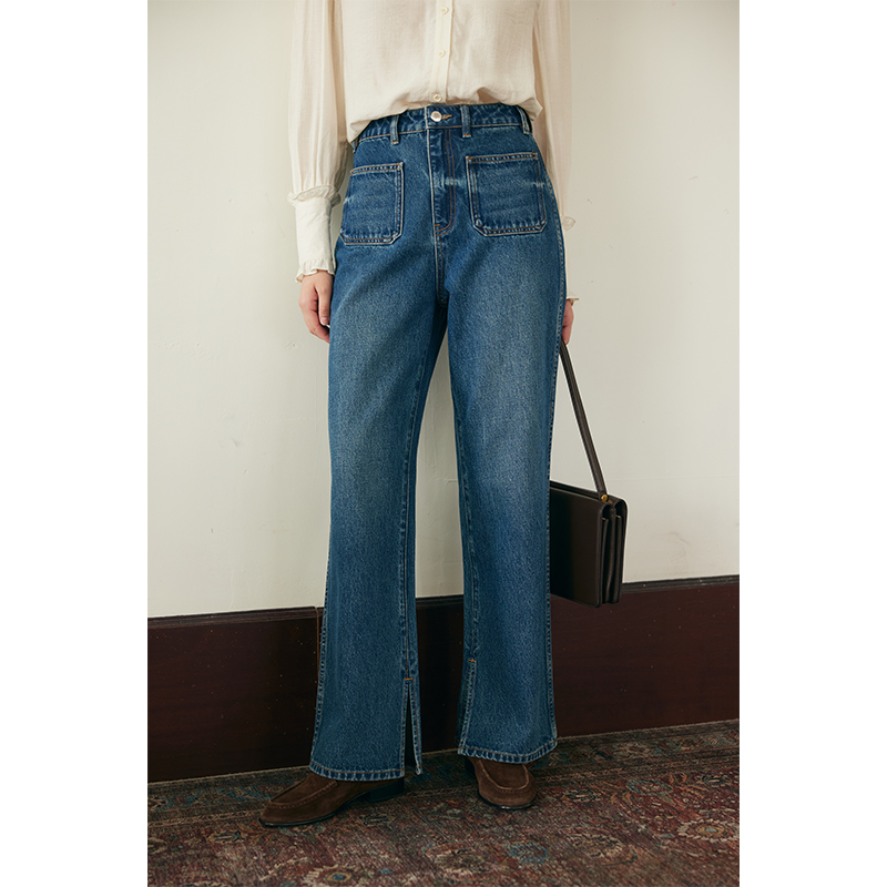 HeyDress侧开叉牛仔裤微喇裤