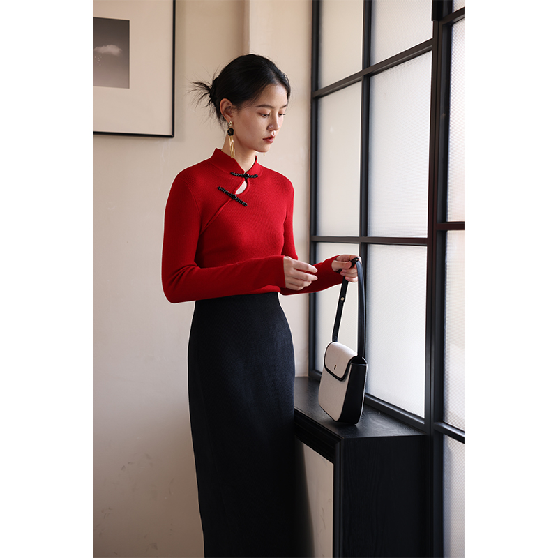 HeyDress立领新中式盘扣针织衫