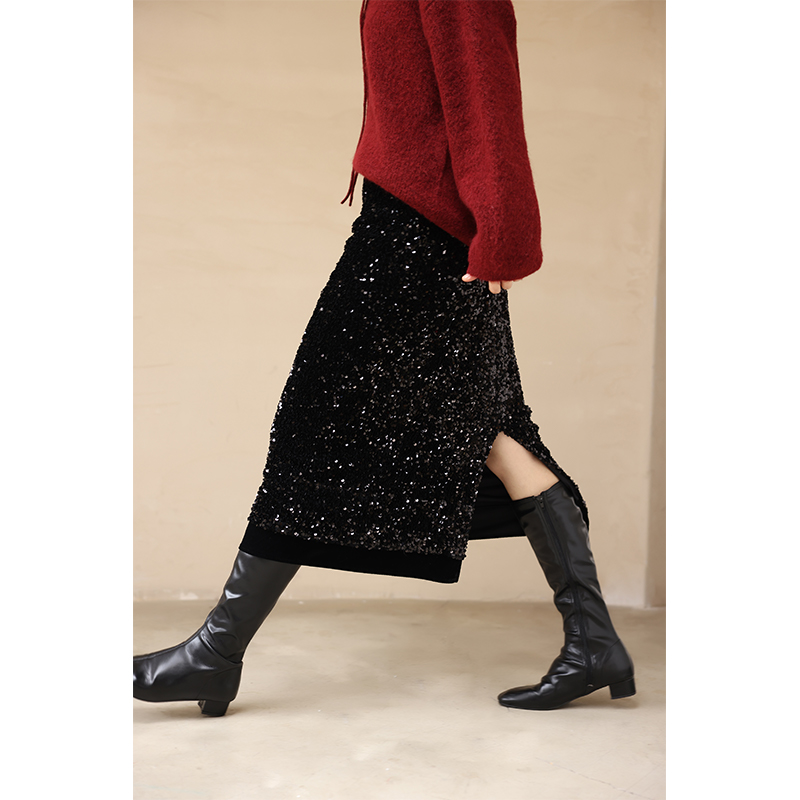 HeyDrs法式复古闪钻亮片半身裙