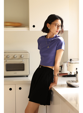 HeyDress醋酸T恤女夏季圆领桑蚕丝半袖百搭休闲短款纯色短袖上衣
