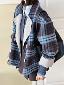 新款格子双面羊绒大衣短款女小个子学院风西太后同款羊毛外套宽松