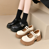 春季高跟单鞋圆头浅口粗跟软皮一脚蹬厚底女鞋GL2620P65，男鞋运动鞋，四季服饰