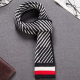 男柔软细腻黑白条纹混纺斜条纹围巾女冬围脖时尚巾W1520P10，围巾，四季服饰