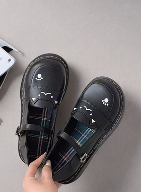 新款女浅口新款百搭平底黑色女鞋子一字带单鞋软底小皮鞋H111P35