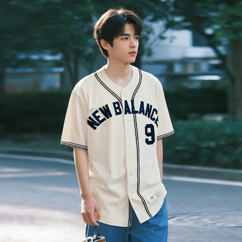 New Balance NB 男款女款运动休闲棒球服短袖T恤半袖开衫MT41512