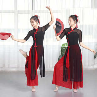 古典舞民族演出服开叉舞蹈服女飘逸身韵纱衣练功服中国风仙气套装
