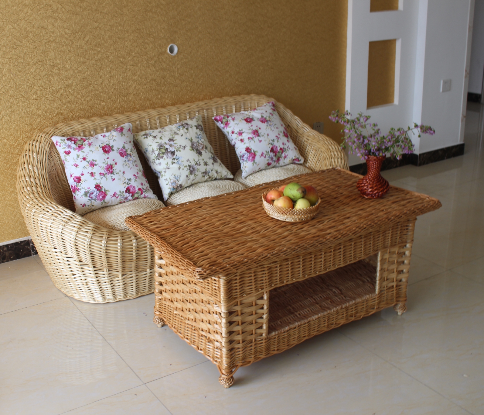 新款创意藤编三人沙发客厅休闲