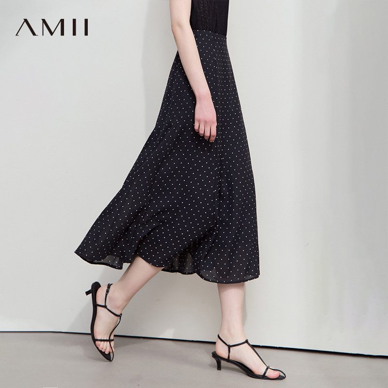 AMII【法式优雅】复古优雅波点A字裙长裙后腰围松紧带半身裙女