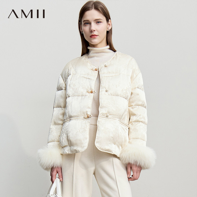 Amii【新中式羽绒服】26冬季新中式国风优雅提花加厚款羽绒服外套