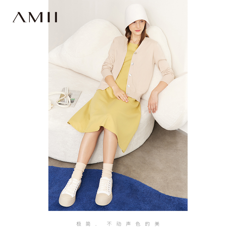 Amii2025秋冬新款毛针织开衫连衣裙女套装V领chic两件套洋气减龄