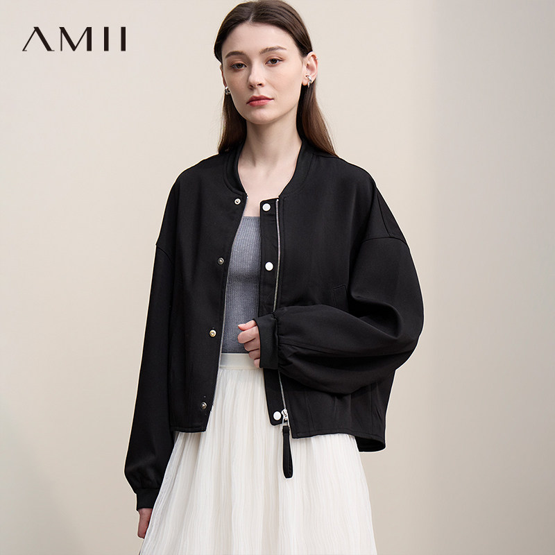 Amii【复古风】26秋季复古休闲减龄棒球服外套秋秋早秋外套女减龄