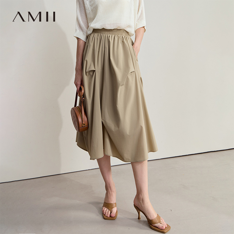 AMII【不规则半裙】复古不规则设计中长裙半裙休闲慵懒半身裙