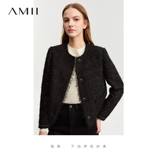 Amii小香风女外套2025新款 外套小个子上衣流苏边箱型夹克外套 短款