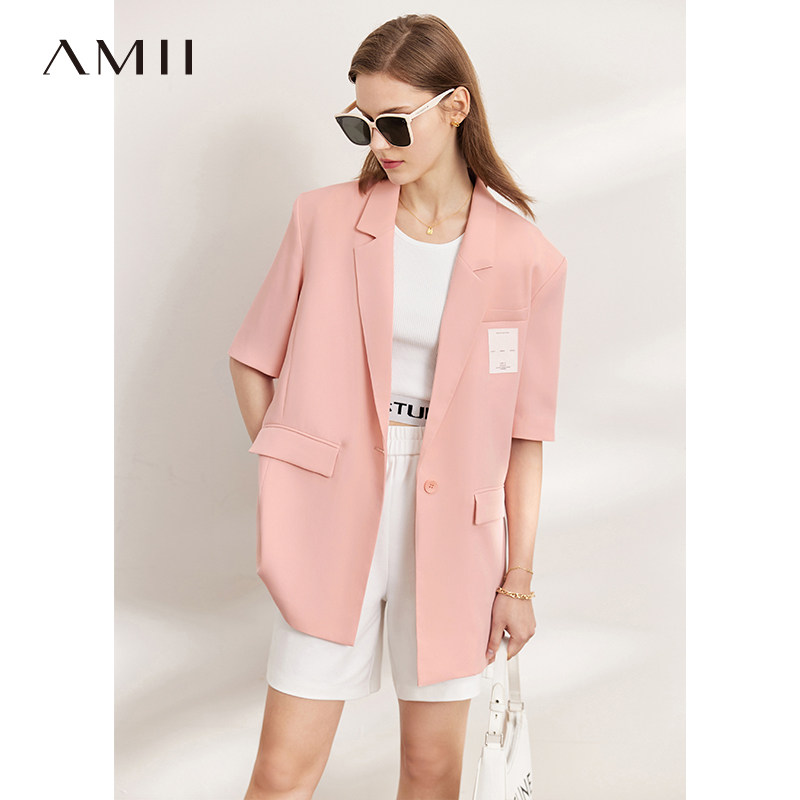 Amii2026春季新款冰淇淋色短袖西装女设计感外套炸街高级西服上衣