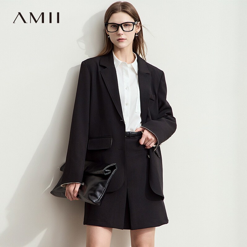 AMII【新中式】外套女2026春秋中式袖口拼接商务通勤西装外套
