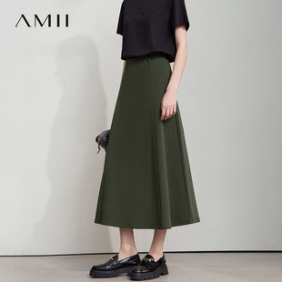极简纯色棉弹拉架卫衣棉合体A字裙长款 Amii2025秋新款 半身裙