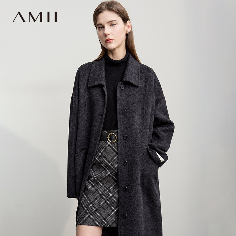 Amii【含绵羊毛】轻奢老钱风含绵羊毛双面呢长款款大衣女冬季