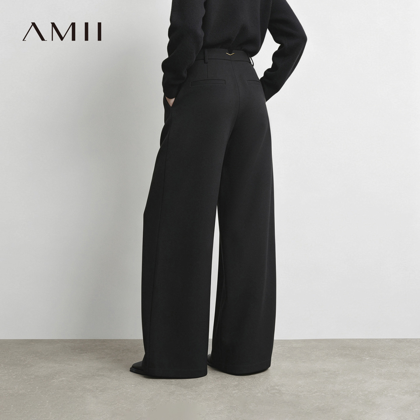 Amii2026冬新款通勤金属装饰老爹裤后腰开衩休闲长裤女宽松裤子