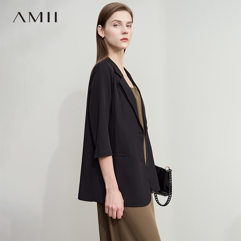 AMII【优雅通勤】25秋夏简约干练职场通勤百搭时尚薄款西装外套女