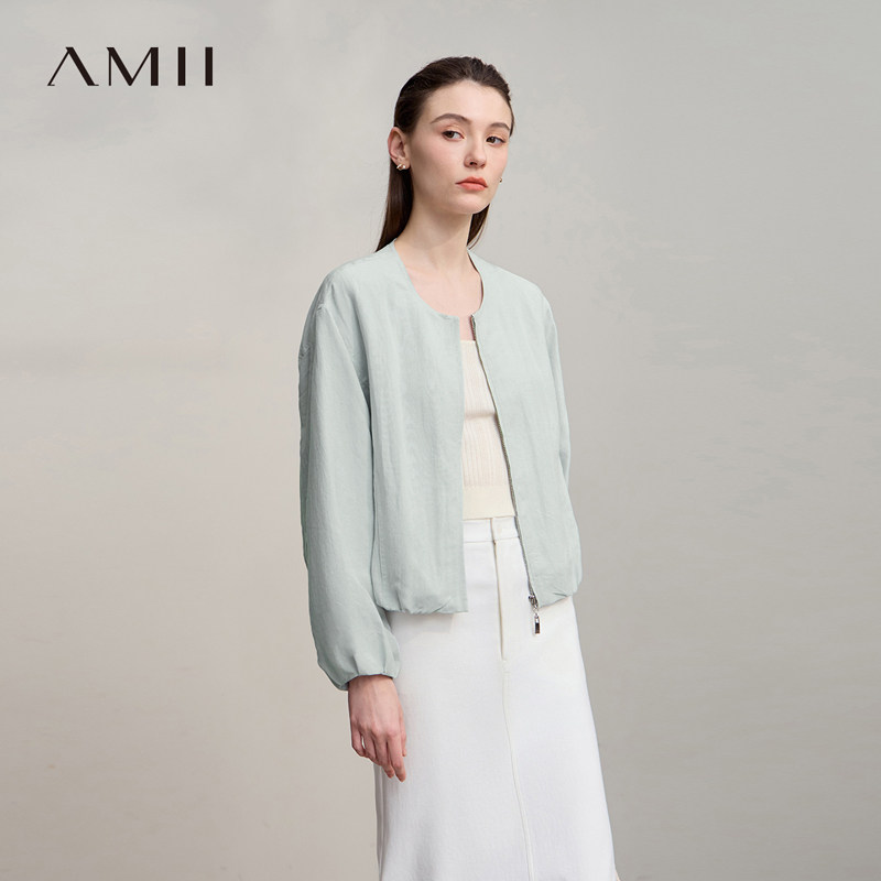 Amii【日系极简风】2026春简约日系风宽松休闲短款外套女上衣外套