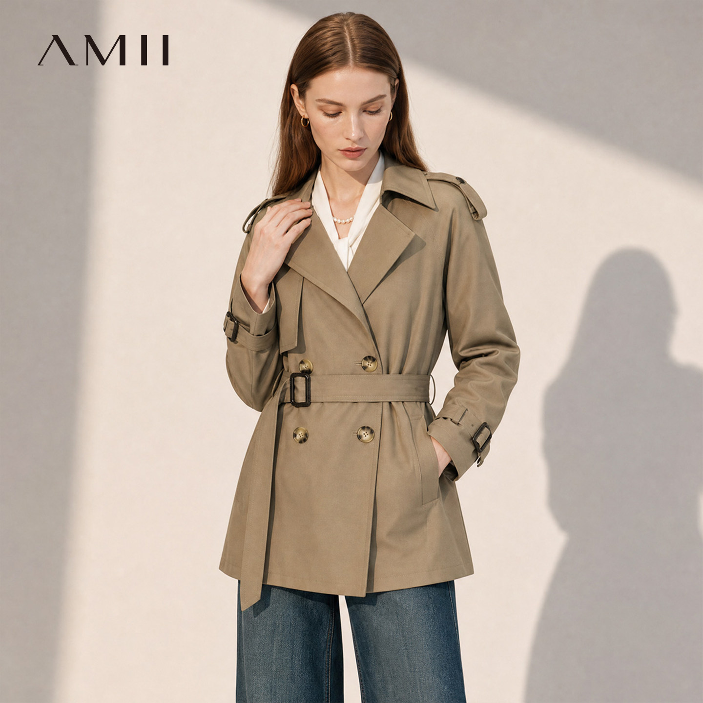 Amii【经典英伦风】26秋通勤英伦风配腰带中长款秋款风衣经典款