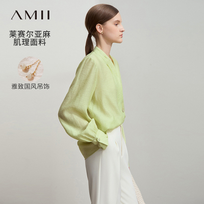 优雅古典韵味莱赛尔亚麻混纺衬衫