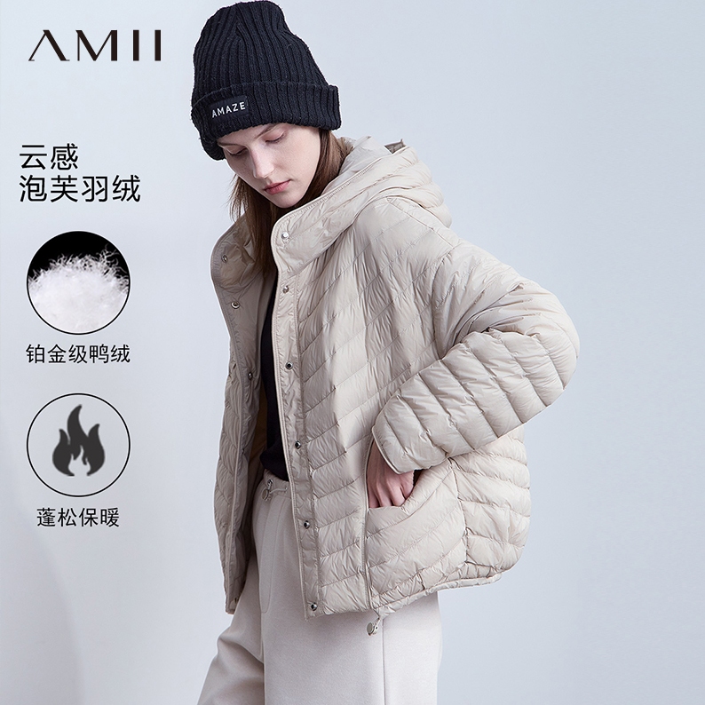 轻薄连帽落肩袖90绒鸭绒羽绒服