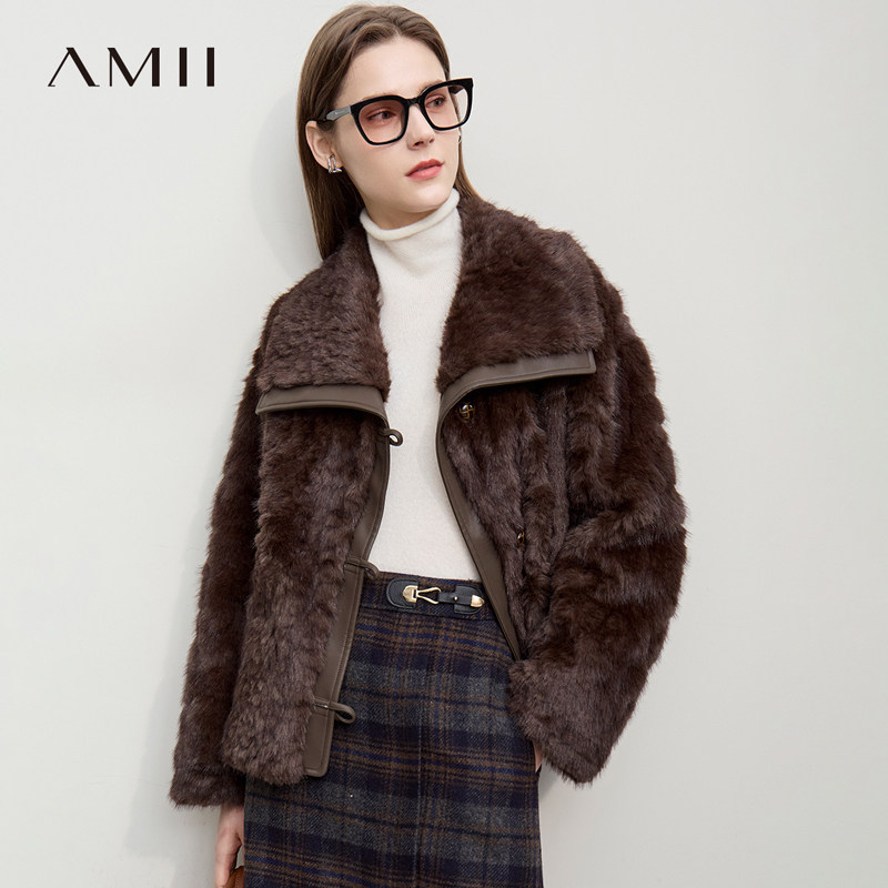 Amii【轻奢风】26秋季新款轻奢仿貂毛皮草外套环保皮草女毛绒外套