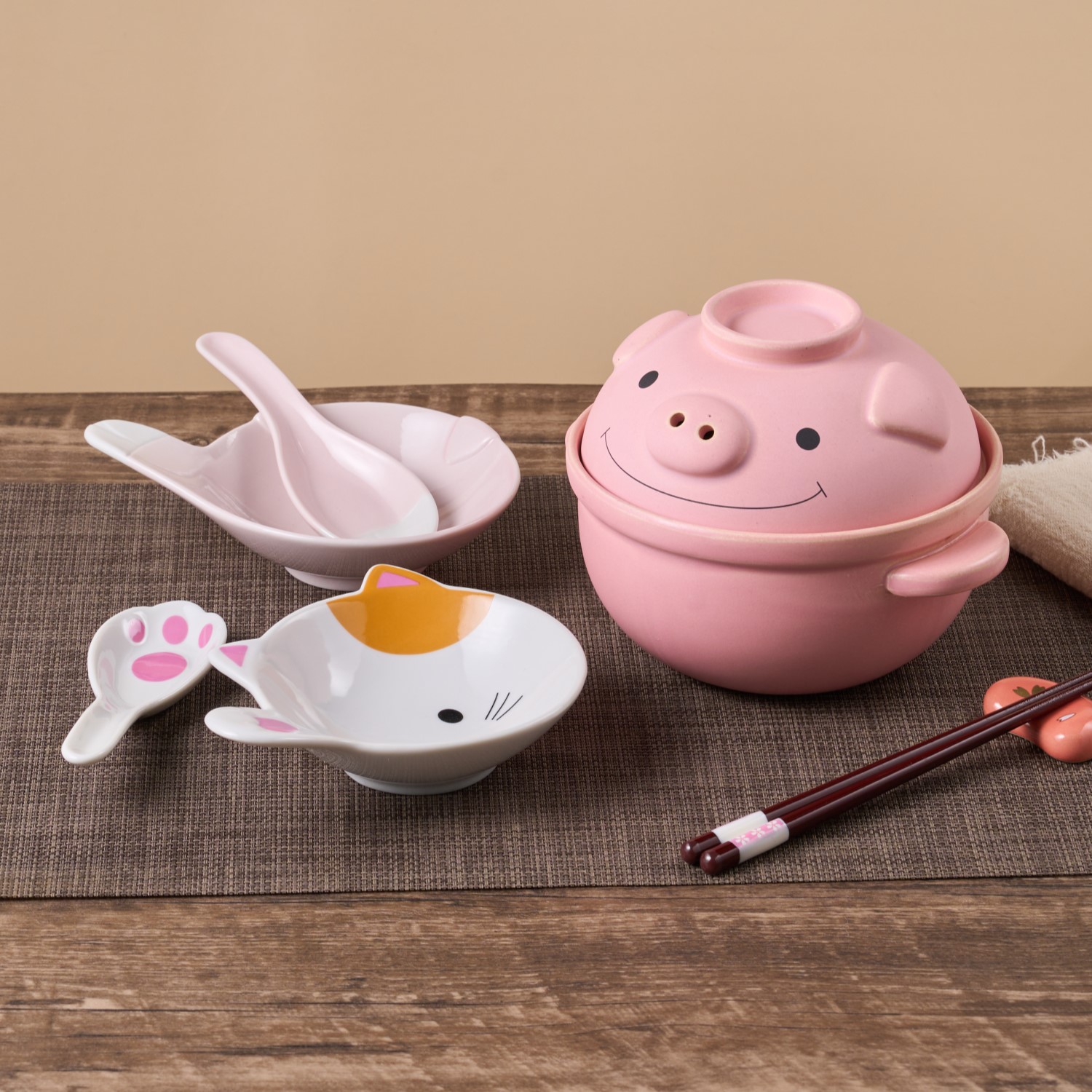 日本原装常滑烧可爱卡通陶瓷砂锅