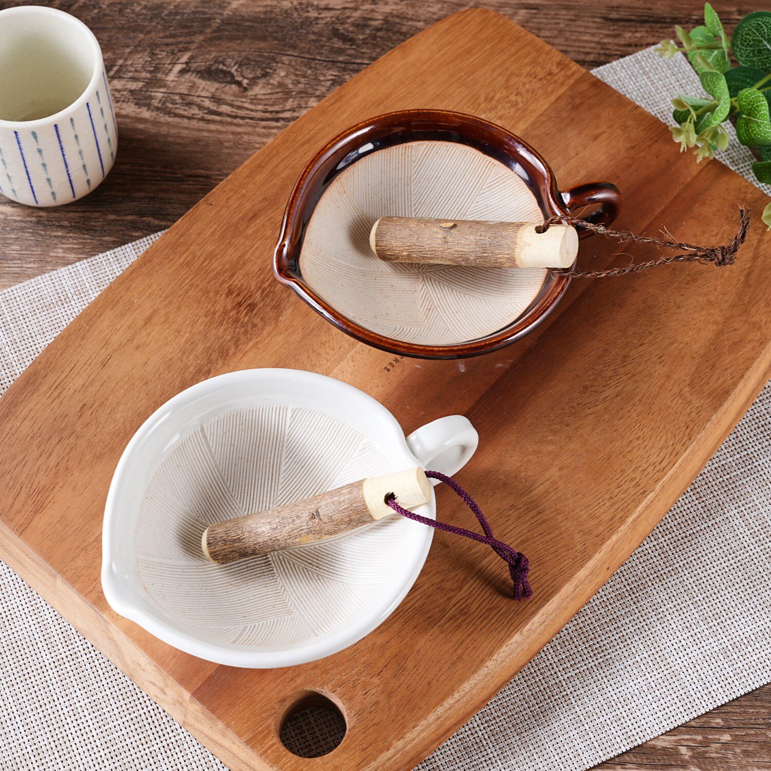 日本万古烧手作陶瓷研磨碗研磨棒儿童辅食生姜萝卜芝麻磨泥万宝窑