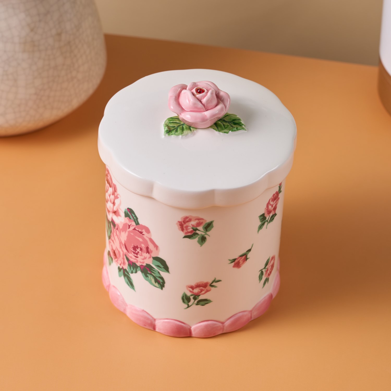 日本原装进口SUNART玫瑰花陶瓷罐