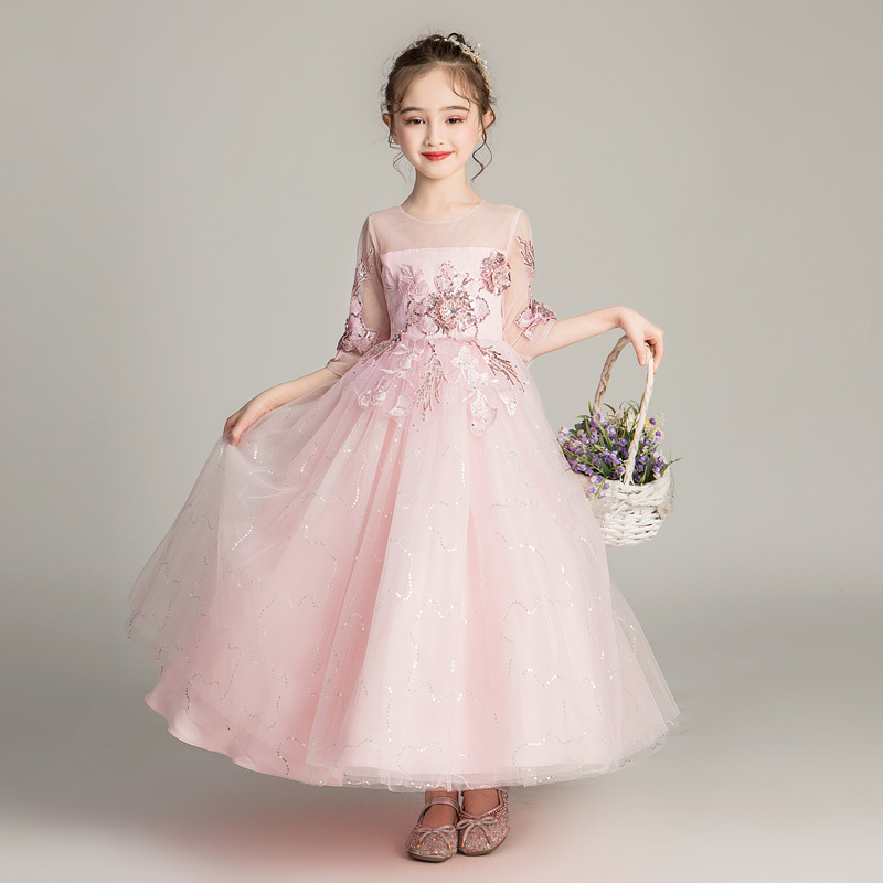 女童礼服公主裙子高端轻奢小众主持人日常平时可穿中袖连衣裙生日