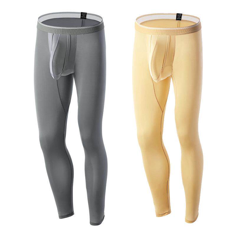 枪弹分离冰丝秋裤男性感紧身弹力半透明衬裤青年美体训练打底裤