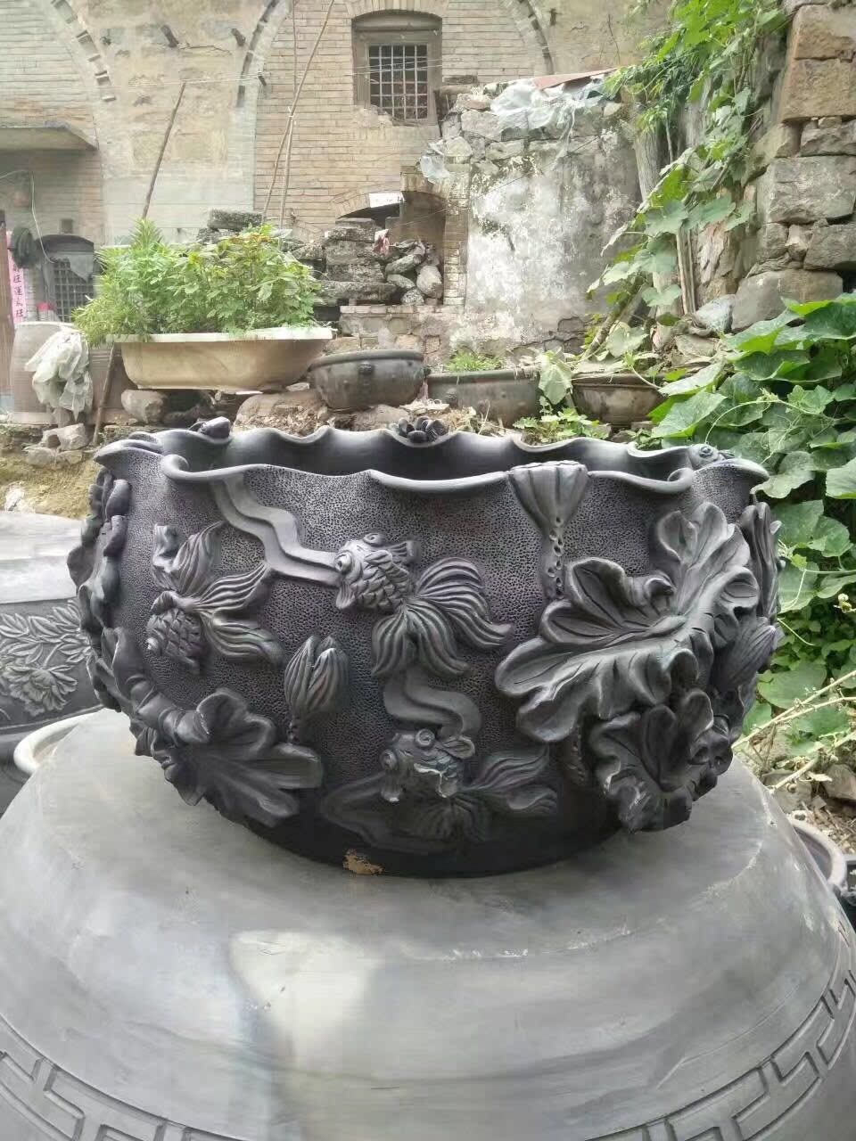 老北京鱼盆60直径立体荷叶口乌龟缸荷花缸养金鱼鱼缸陶瓷泥盆