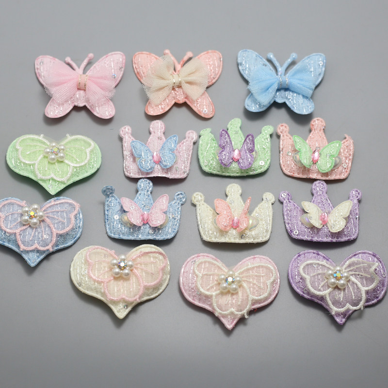 可爱皇冠爱心蝴蝶亮片布贴徽章DIY手工制作发夹衣服包包装饰,居家布艺,布贴,淘宝优惠券,粉丝福利购,淘宝优惠卷