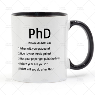 PhD博士的5个提问 学生老师同学礼物 有趣的陶瓷马克杯杯子水杯