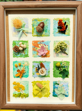 干花干果押花相框自然作业家居植物装饰画简约羊毛毡定制相框摆件