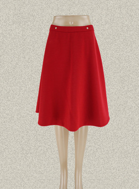 Double*爱 撞钉装饰甜美红色女春秋A字裙羊毛弹力半身裙中裙 3201