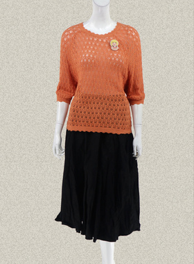 新!JH风 折扣 镂空勾花插肩七分袖糖果色女春夏减龄针织衫TC332