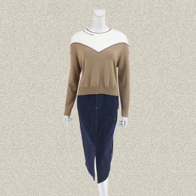 仿F 正品 拼色不对称明线落肩袖女秋冬绵羊毛针织上衣毛衫 00162