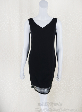 新!Double*爱 性感V领无袖网布拼接显瘦百搭女夏秋连衣裙G4031A