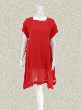 法路INA 正品 方领落肩袖甜美红色女夏宽松桑蚕丝连衣裙 FRAL6058