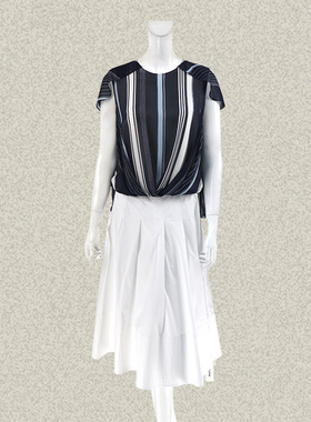 卡迪DL 正品 雅致条纹披肩袖褶皱遮肚不规则女夏季短上衣 CW00462