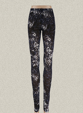 新!玛*曼可 松紧腰豹纹半透视女夏秋弹力小脚裤打底裤二色BA30359