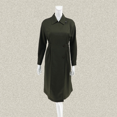 DE K*RA 正品 不对称翻领松紧腰假开襟长袖女秋冬微弹连衣裙00147