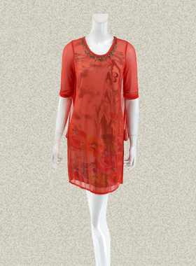 裘TN 正品 链条装饰印花烫钻假两件甜美女春夏针织连衣裙 31081E