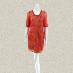 饰印花烫钻假两件甜美女春夏针织连衣裙 链条装 31081E 正品 裘TN