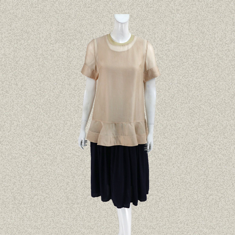丝FU卡 正品 拼色罗纹领半透视甜美两件套女夏秋衬衫上衣 226260