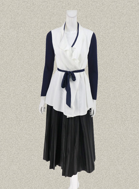 丝fu卡 正品 针梭拼腰带女春秋拼色披肩开襟外套无扣上衣 330010