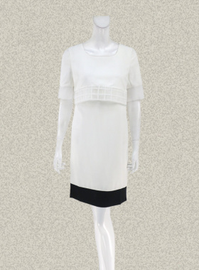 新!丝fu卡 桑蚕丝欧根纱拼接清新女春夏白色假两件连衣裙 280250